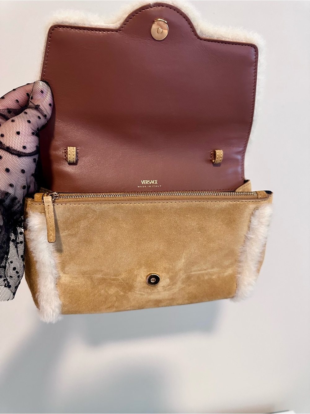 Versace Medusa Suede Sherpa Crossbody Bag - Picture 10 of 17